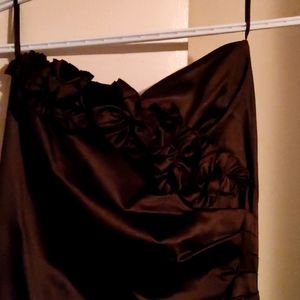 Gorgeous chocolate brown strapless formal California style prom dress.